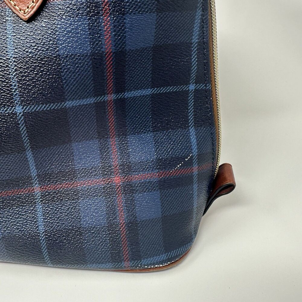 Dooney & Bourke Tiverton Plaid Zip Zip Satchel Navy Blue Shoulder Strap READ - Picture 3 of 16